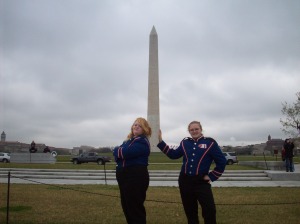 Olivia and Hannah in front of the Washington Memorial
